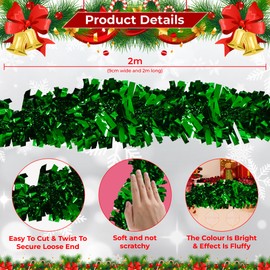Trimming Shop 6.5ft/1.98m Emerald Green Wide Chunky Christmas Tinsel Garland Shiny Metallic Foil Twist Xmas Tree Garland for Festive Party, Holiday Celebration, Indoor & Outdoor Hanging Decorations