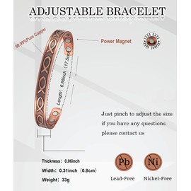 UtenoTureH Magnetic Copper Bracelet for Women for Arthritis, Pure Copper Adjustable Bracelets with 3500 Gauss Magnet ((C003))