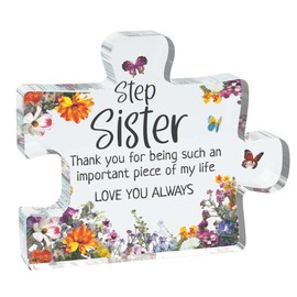 Step Sister Gifts - Important Piece - Acrylic Jigsaw Puzzle Plaque Keepsake Gift for Step Sister, 100mm x 100mm Christmas Birthday Present from Step Brother
