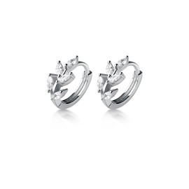 Reffeer Solid 925 Sterling Silver CZ Leaf Hoop Earrings Huggie for Women Teens Leaf Cartilage Hoop Earrings Helix Earrings, 0.47 inch, Sterling Silver, Cubic Zirconia
