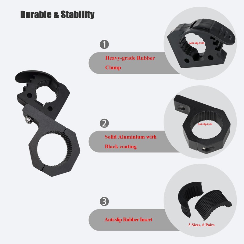 Shovel Holder & Tool Mount Rubber Clamps 1-1/7" to 1-3/7",