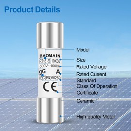 Baomain 10-Pack 16A Fuse Link, RT18-32 (RO15 RT14 RT19), Cylindrical Ceramic Tube 10x38mm 500V CE Listed