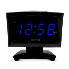 Acctim Jenson LED Digital Alarm Clock in Black with USB-C Smart Connector® Blue Display