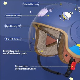 Retro Kids 3/4 Motorcycle Half Helmet,DOT Approved Toddler Vintage Open Face Electric Scooter Go-Kart Dirt-Bike ATV Helmet,Youth Child Moped Bicycle Vespa Helmet for 2-14 Years Old(Blue)