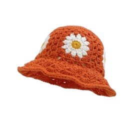 HCBLWY Crochet Bucket Hat Handmade Foldable Cap Knit Fisherman Caps Travel Hats Knitted Hats for Women (A-Orange)