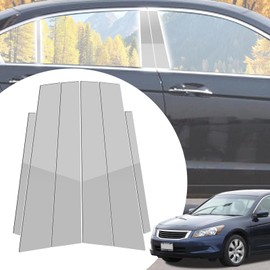 6pcs Glossy Silver Exterior Door Window Pillar Posts Molding Cover Panel Trim Stickers Side Door Window Cover Trim Kits for Honda Accord 8th Gen 2008 2009 2010 2011 2012 Accessories