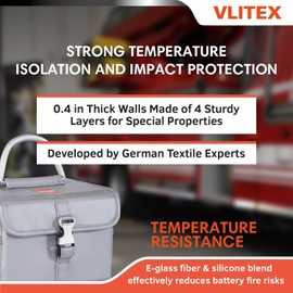 VLITEX Lithium Battery Storage Box L (Large) | Engineered in Germany | Fireproof E-Fiberglass & Silicone Blend | Certified Lipo Safe Bag Container