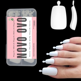 NOVO OVO 120 pcs Long Toe Nail Tips Press on, Curved Full Cover Longtoes Claw, White Double Matte Fake Nail Extension for Pedicure Acrylic, Tapered Square Soft Gel False Toenails x 12 Sizes in Box
