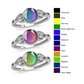 Temperature Changing Color Mood Rings Unisex Sensitive Emotion Ring Wedding for Men Women Vintage 925 Sterling Silver Round Crystal Color Changing Mood Stone Solitaire Ring Size 6