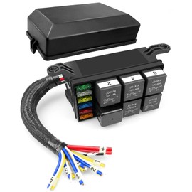 12V Fuse Relay Box, Pre-Wired Waterproof Relay Fuse Block for Automotive Car Truck Marine Boat 6 Relay Slots and 6 ATC/ATO Fuse Holder, 12V