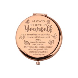 BEKECH Believe in Yourself Butterfly Compact Mirror Inspirational Gift Butterfly Positive Quote Mirror Motivational Gift (Rose glod)