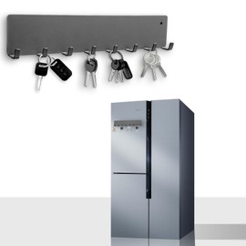 MiToBeLe Magnetic Key Holder for Fridge,Heavy Duty Strong Magnetic Key Hanger with 8 Hooks for Refrigerator,Magnetic Kitchen Utensil Holder for Metal Surface in Entryway,Garage,Pantry (Gray