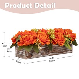 DILATATA Flower Arrangement with Wooden Vase 8" Artificial Flowers in Pot - Fake Flowers Roses Peonies Hydrangeas in Wooden Vase Potted Flower Centerpieces for Table Decor Living Room - Dusty Blue