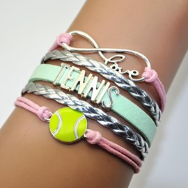 HCChanshi Tennis Bracelets - Infinity Love Charm Tennis Jewelry Gifts For Women, Men, Tennis Sport Fans, Lovers, Players, Party, Bulk (Pink,Silver and Mint Green)
