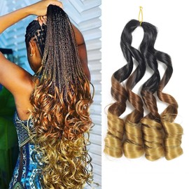 Three Tones French Curly Braiding Hair 14 Inch Pre Stretched Bouncy Braiding Hair 8 Packs French Curl Braiding Hair Loose Wavy Spiral Curl Braiding Hair Extensions for Women(8Packs,1B/30/27)