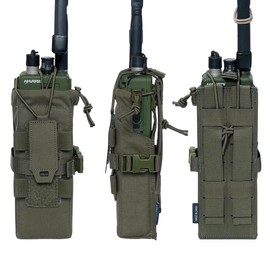 IDOGEAR Tactical Molle Radio Pouch Radio Case Holder for Vest Adjustable Walkie Talkie Holster for MPU5, PRC148, PRC152(Ranger Green)
