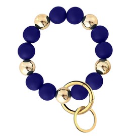 BattleTim Silicone Keychain Bracelets Wooden Beaded Key Ring Bracelet for Women,Golden-Navy