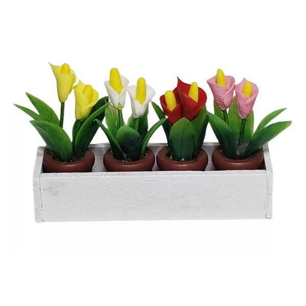 Town Square Miniatures Miniature Dollhouse White Flower Box With Flowers