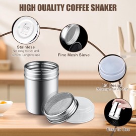 Kezidhp Pack of 2 icing sugar shakers, flour shakers with fine sieve and lid, cocoa shaker for cappuccino, sugar shaker, dusting sugar shaker, dishwasher safe, for baking and cooking