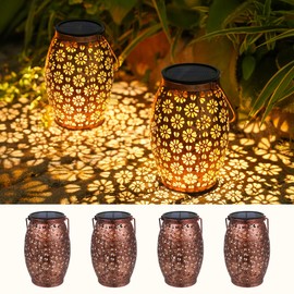 Bonsery Solar Lantern for Outdoor Use, Pack of 4, Metal Solar Lights for Outdoor Hanging, IP65 Waterproof, Solar Light Standing for Outdoor Decoration, Garden, Patio, Balcony, Outdoor, Ideal Gift for