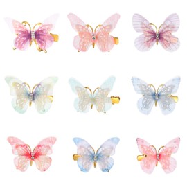 Lnngub 18 Pcs Butterfly Hair Clips,Butterfly Clips for Hair Clip On Butterflies with Rhinestone Y2k Glitter & Kawaii Butterfly Hair Accessories Butterfly Hair Clips for Women Girls