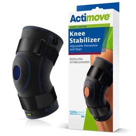 Actimove Sports Edition Knee Stabilizer Adjustable Horseshoe and Stays with COOLMAX AIR Technology – Pain Management for Runner's Knee, Patellar Instability – Left/Right Wear – Black (Medium)