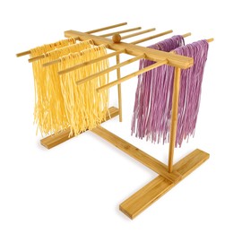 Mozphae Bamboo-Pasta-Drying-Rack with Transfer Wand & 12 Arms, Large Collapsible Fresh Pasta Dryer Holder for Homemade Noodle, Spaghetti, Tagliatelle, Detachable Fettuccine Hanger Stand with 12 Bars
