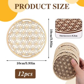 Hugwish Set of 12 Flower of Life Coasters Wood for Meditation (10 x 10 cm), Coasters Made of Premium Birch Wood, Flower of Life Decoration (12)