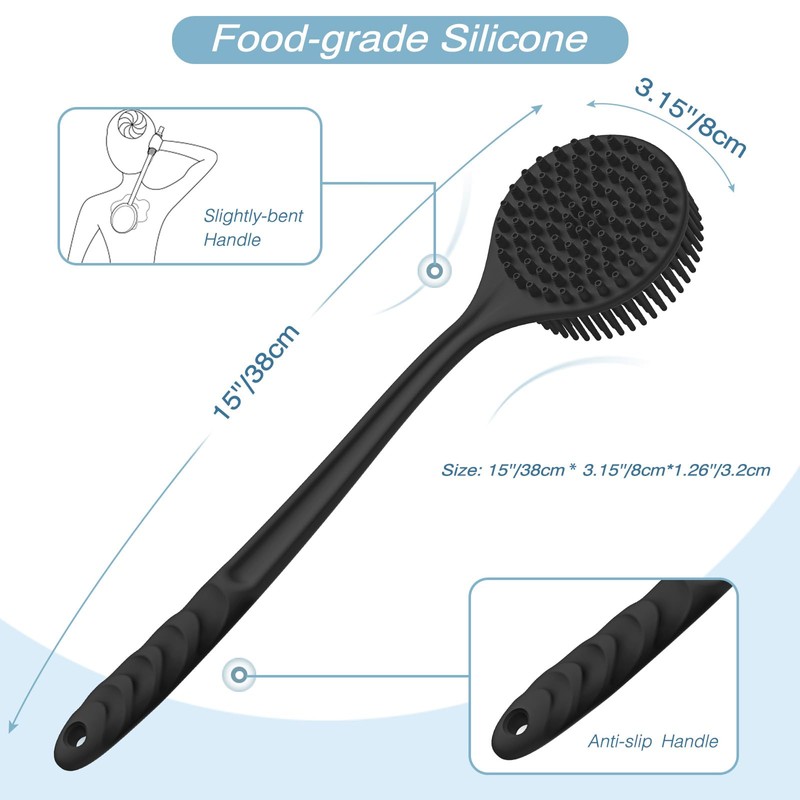 Manmihealth Silicone Back Scrubber (Thick Bristles) & Bath Glove &