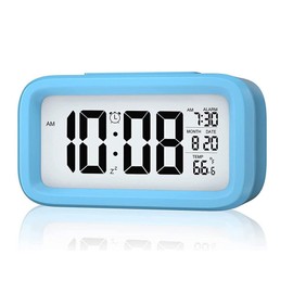 Digital LED Snooze Alarm Clock Bedside Time Temperature Day/Night Desktop Clocks (Blue)