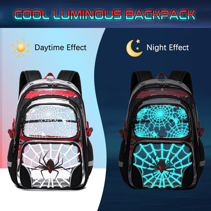 Cool Luminous Clear Backpack for Boys with Lunch Box &