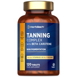 Beta Carotene Tanning Tablets | Supplement with L-Tyrosine, Copper, Vitamin B1 & B2, Zinc & Vitamin A | 120 Vegan Tablets | by Horbaach