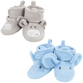Hudson Baby Botines unisex de forro polar para bebé, paquete de 2, elefante azul, 12-18 meses