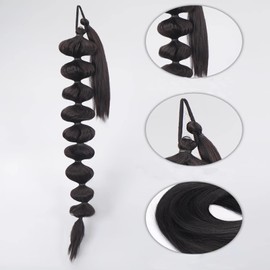 onemily 30inch Long Bubble Ponytail Extension Afro Puff Ponytail Straight Lantern Braid hair extensions Synthetic Drawstring Hairpieces for Black Women（Auburn）
