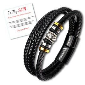 To My Son/Grandson Bracelets from Mom/Grandma Braided Leather Bracelet for Men Bracelet Stocking Stuffer for Men Christmas Gift for Son Nephew Grandson