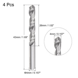 sourcing map Solid Carbide Drill Bits, 4mm C2/K20 Tungsten Carbide Jobber Drill Bits Straight Shank Drilling Tool for Stainless Steel Aluminum Iron Metal Plastic 4pcs