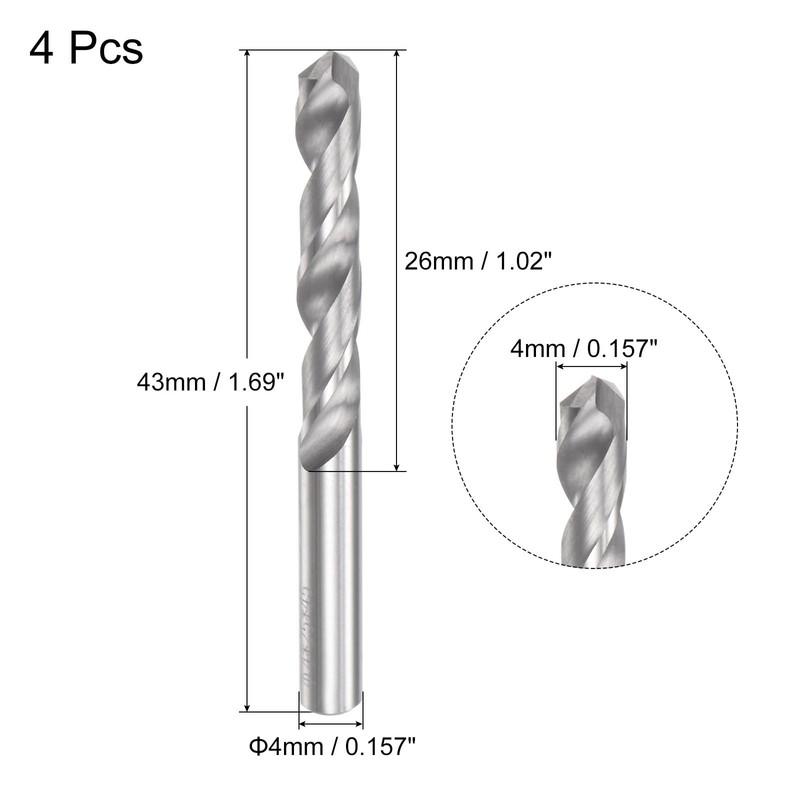 sourcing map Solid Carbide Drill Bits, 4mm C2/K20 Tungsten Carbide