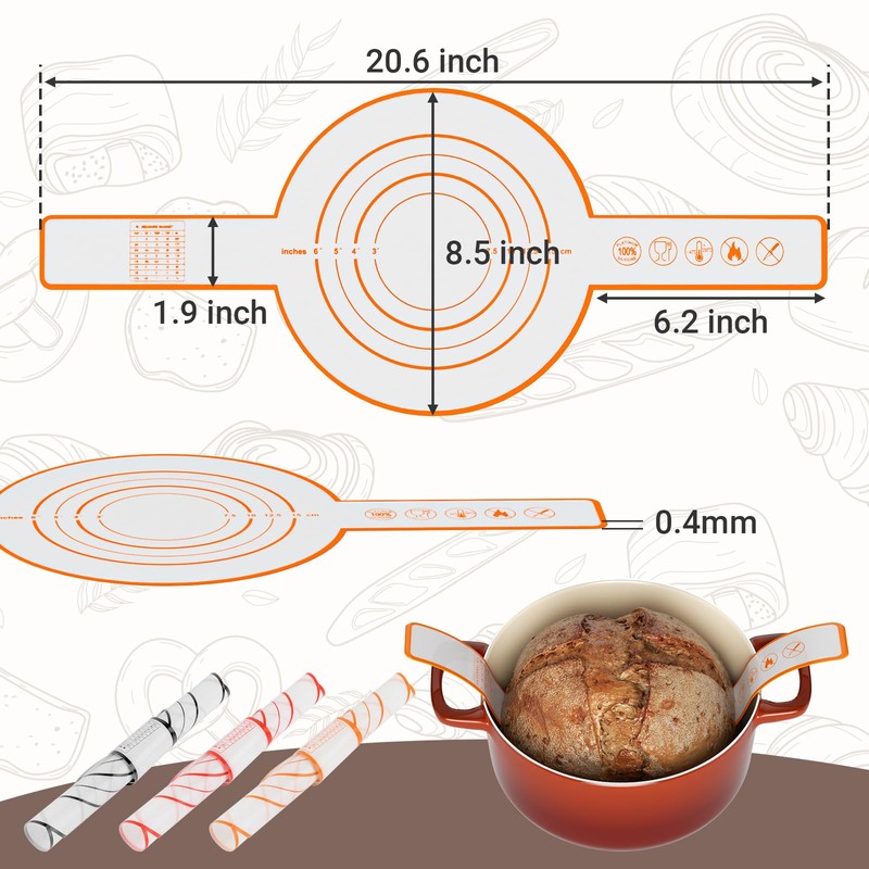 Tecfino 3 PCS Silicone Bread Slings for Dutch Oven, Reusable