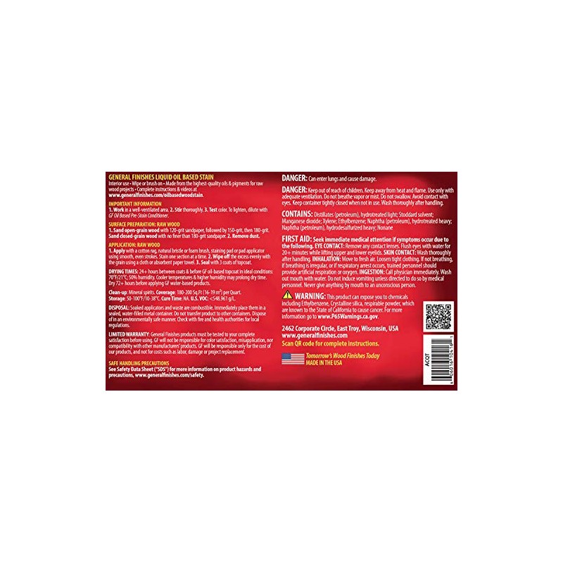 General Finishes Oil Based Penetrating Wood Stain, 1 Quart, Antique