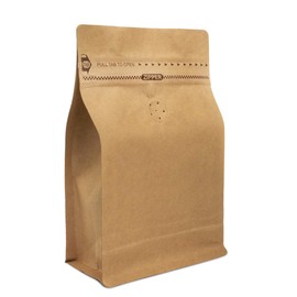 Bolsas de café de papel kraft natural, bolsa de café resellable con válvula, parte inferior plana con cierre de pestaña, 8oz, 0.5lb, 50