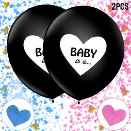 Confetti Girl or Boy Balloons for Baby Gender Reveal Party, Baby Shower, Party Decoration, 2 XXL Large Black Balloons