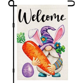 zeevly Easter Gnomes Garden Flag 12x18 Inch Double Sided Carrot Eggs Small Burlap Yard Flag for Outside