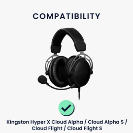 kwmobile Ear Pads Compatible with Kingston Hyper X Cloud Alpha/Cloud Alpha S/Cloud Flight/Cloud Flight S Earpads - 2x Replacement for Headphones - Black