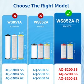 Waterspecialist WS852-R Replacement for Aquasana® Under Sink Water Filter AQ-5200R, Aquasana® Filter Replacement, 500 Gallons, Reduce 99% of Chlorine, Taste and Odor, 2 Filters