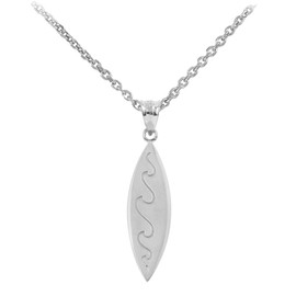 Fine 925 Sterling Silver Ocean Waves Surfboard Pendant Necklace, 20"