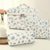 Dkieuyu 3 Pcs Cotton Quilted Makeup Bag Set,Floral Makeup Bag,Cute