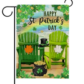 Hzppyz Happy St Patricks Day Beach Chair Garden Flag Double Sided, Coastal Rainbow Lucky Shamrock Clover Decorative Yard Outdoor Home Small Decor, Spring Irish Burlap Outside House Decoration 12 x 18