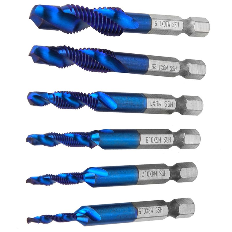 6PCS High Speed Steel 6.35mm Hex Shank Tap Drill Bit