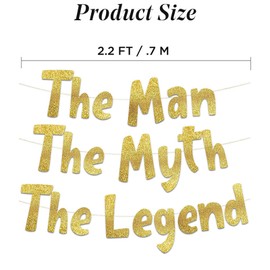 The Man The Legend Gold Glitter Banner – Men’s Birthday, Bachelor Party, Retirement Party Supplies, Gifts and Decorations