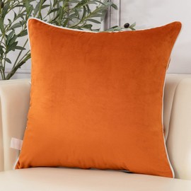 Aeckself Burnt Orange Farmhouse Throw Pillow Cover 20 x 20 Inch, Tree Leaves Embroidery Velvet Square Cushion Case Luxury Decorative Pillowcase for Couch Living Room Bedroom